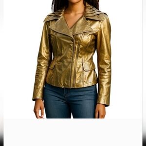 Hilary Radley Gold/Green Shimmer Zip Up Jacket